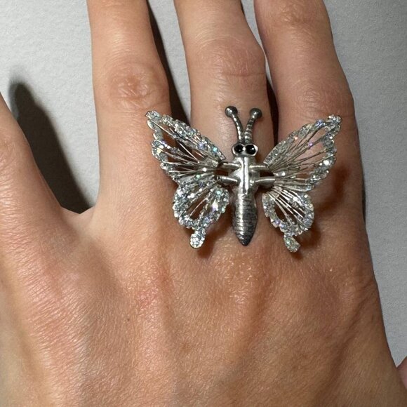 Butterfly Statement Ring – Silver – Adjustable (Fits Ring Size 6+) - Picture 2 of 6
